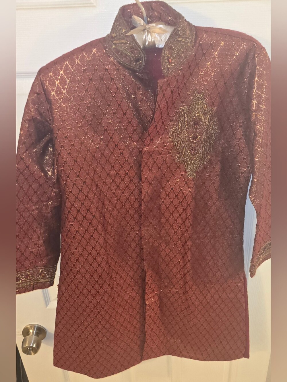 Men's Maroon Embroidered Kurta